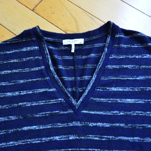 Rag & Bone The Knit Stripe V-Neck T-Shirt XS - Picture 3 of 11